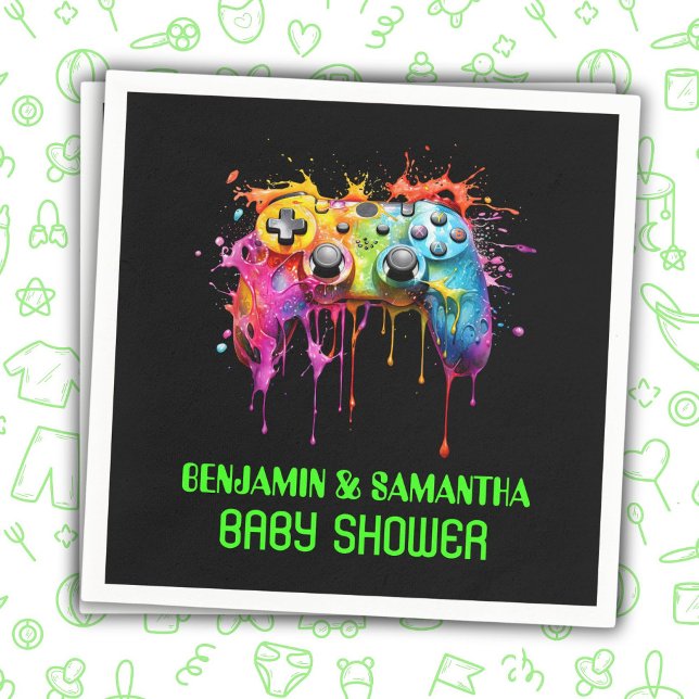 Servilleta De Papel Baby Shower neutral de videojuegos (Subido por el creador)