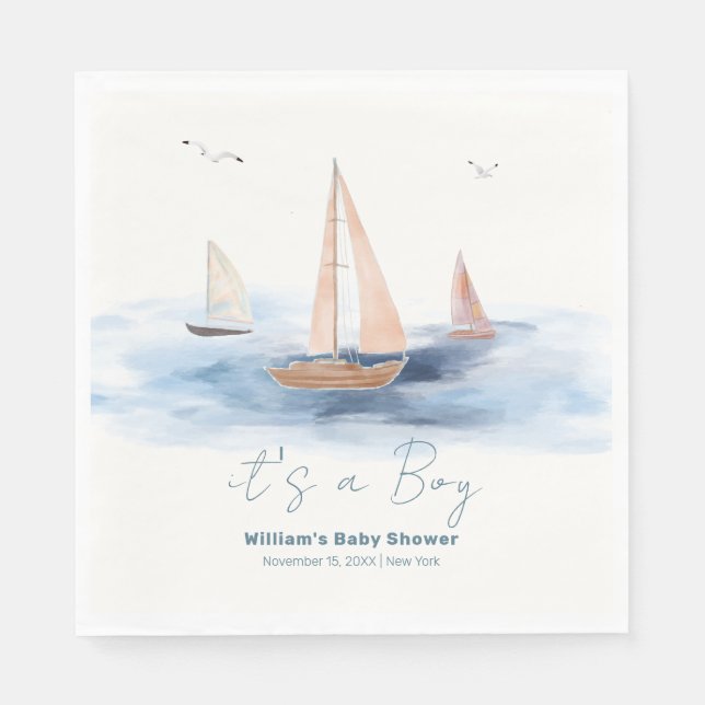 Servilleta De Papel Baby Shower Neutral Minimalista Nautical (Anverso)