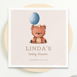 Servilleta De Papel Baby Shower neutro de globo de oso mate