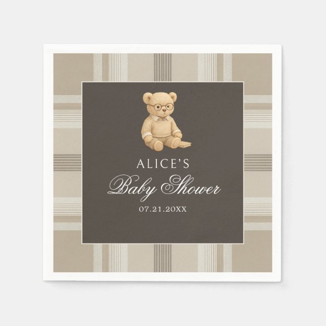 Servilleta De Papel Baby Shower neutro de Preppy Bear Soft (Anverso)