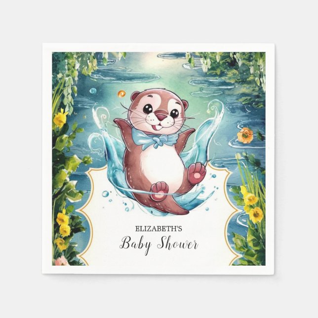 Servilleta De Papel Baby Shower Otter Watercolor (Anverso)