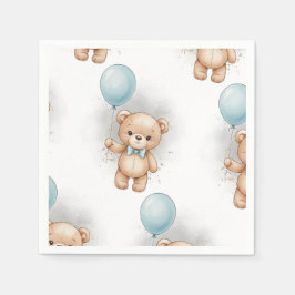 Servilleta De Papel Baby Shower Paper  for Boy Blue Balloon Teddy Bear