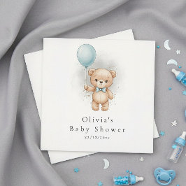 Servilleta De Papel Baby Shower Paper  for Boy Blue Balloon Teddy Bear