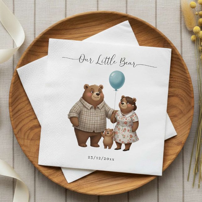 Servilleta De Papel Baby Shower Paper  for Boy Blue Balloon Teddy Bear (Subido por el creador)