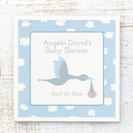Servilleta De Papel Baby Shower para Boy Stork con cielo azul y nubes