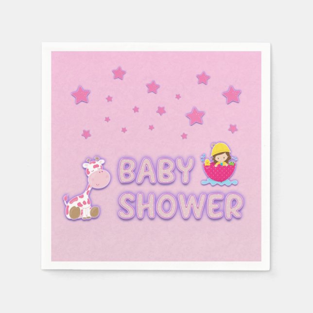 Servilleta De Papel Baby Shower para Chicas Estrellas Giraffe (Anverso)