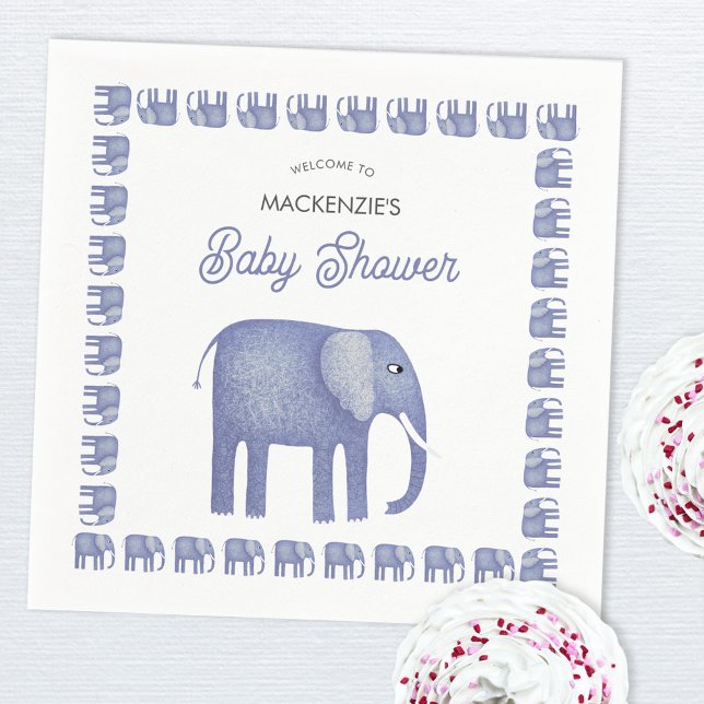 Servilleta De Papel Baby Shower para elefantes azules (Blue elephant baby shower napkin)
