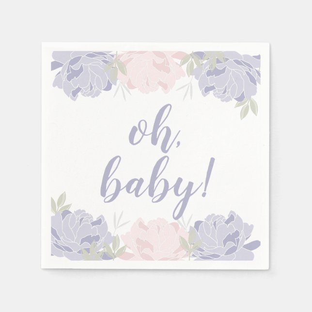 Servilleta De Papel Baby Shower Pastel Pink & Purple Peonies (Anverso)