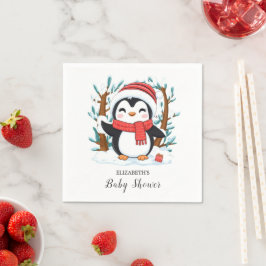 Servilleta De Papel Baby Shower Penguin con encanto de nieve