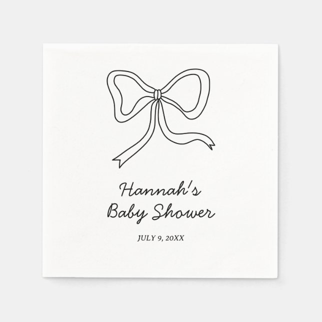 Servilleta De Papel Baby Shower personalizado Black Coquette Bow (Anverso)