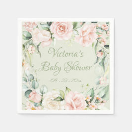 Servilleta De Papel Baby Shower personalizado con flor verde rosada
