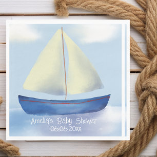 Servilleta De Papel Baby Shower personalizado de barco de vela azul
