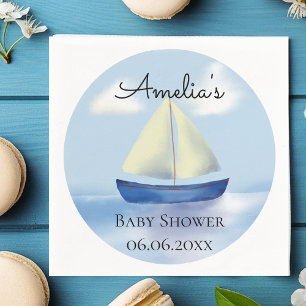 Servilleta De Papel Baby Shower personalizado de barco de vela azul