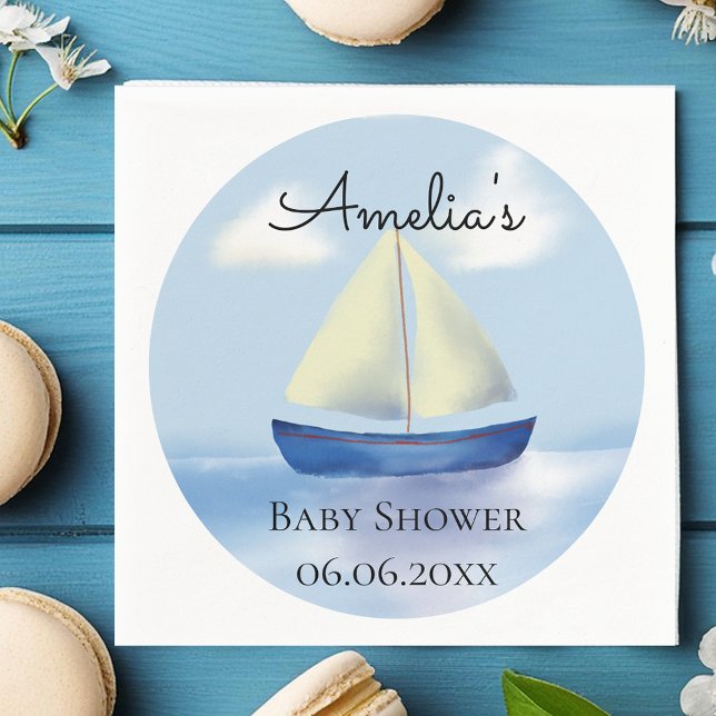 Servilleta De Papel Baby Shower personalizado de barco de vela azul (Subido por el creador)