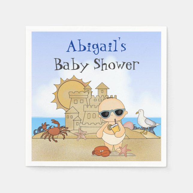 Servilleta De Papel Baby Shower personalizado de Beach Baby Boy (Anverso)