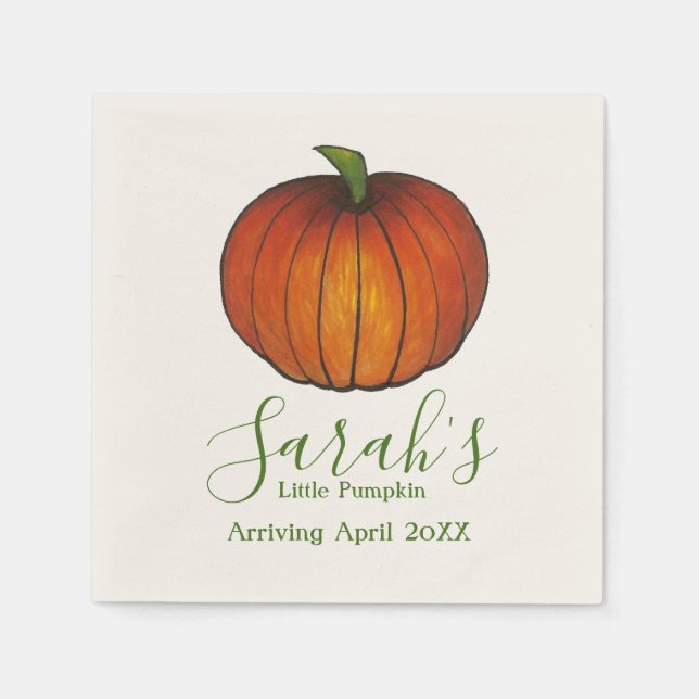 Servilleta De Papel Baby Shower personalizado de calabaza para Naranja (Anverso)