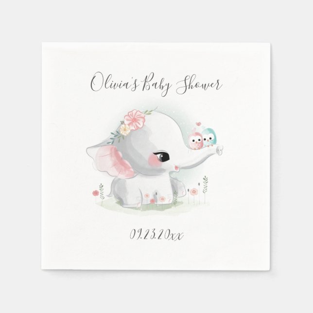 Servilleta De Papel Baby Shower personalizado de elefante lindo (Anverso)