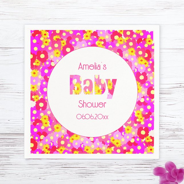 Servilleta De Papel Baby Shower personalizado de flor rosa de bonito (Subido por el creador)
