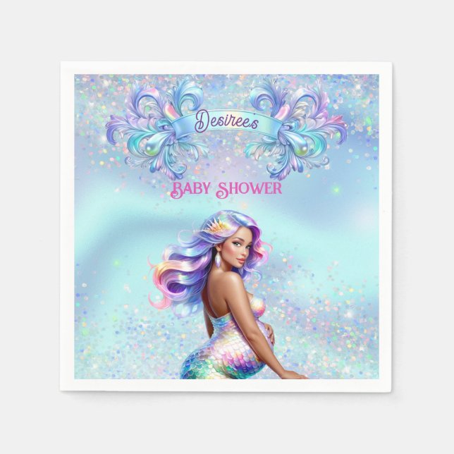 Servilleta De Papel Baby Shower Personalizado de Mermaid Mom Pregancy (Anverso)