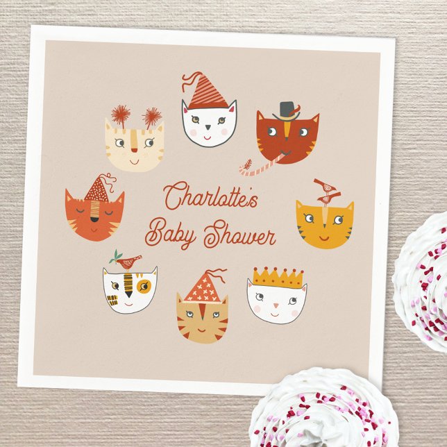 Servilleta De Papel Baby Shower personalizado de un gato kitty (Cute kitty cat personalized baby shower paper napkin)
