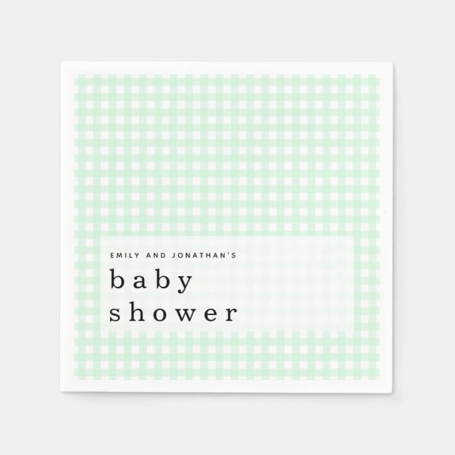Servilleta De Papel Baby Shower Picnic Green Gingham (Anverso)