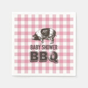 Servilleta De Papel Baby Shower Pig Roast BBQ Pink Gingham