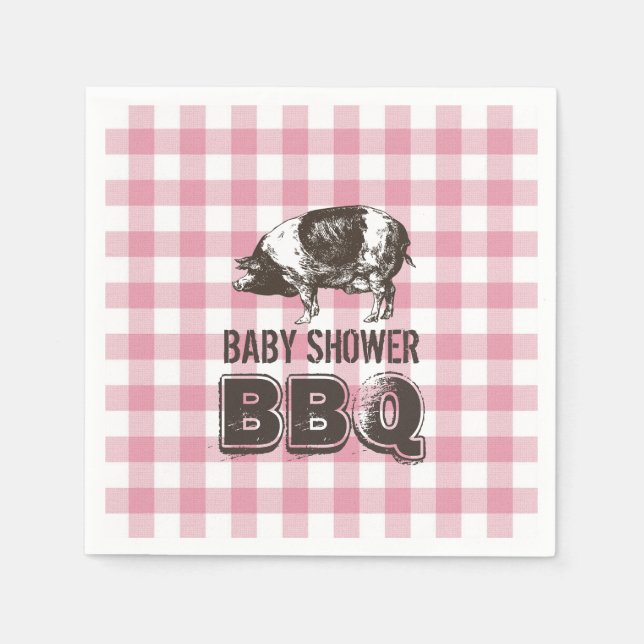Servilleta De Papel Baby Shower Pig Roast BBQ Pink Gingham (Anverso)
