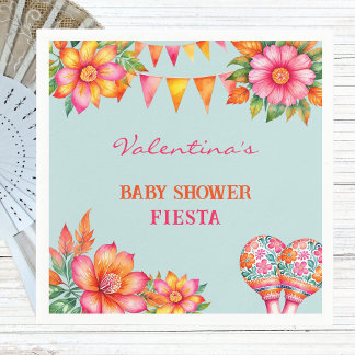 Servilleta De Papel Baby Shower Pink Floral Colorous Blue Fiesta