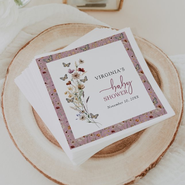 Servilleta De Papel Baby Shower Pink Wildflower (Dusty Pink Wildflower Baby Shower Napkins with Butterflies by Painted Paperie
)