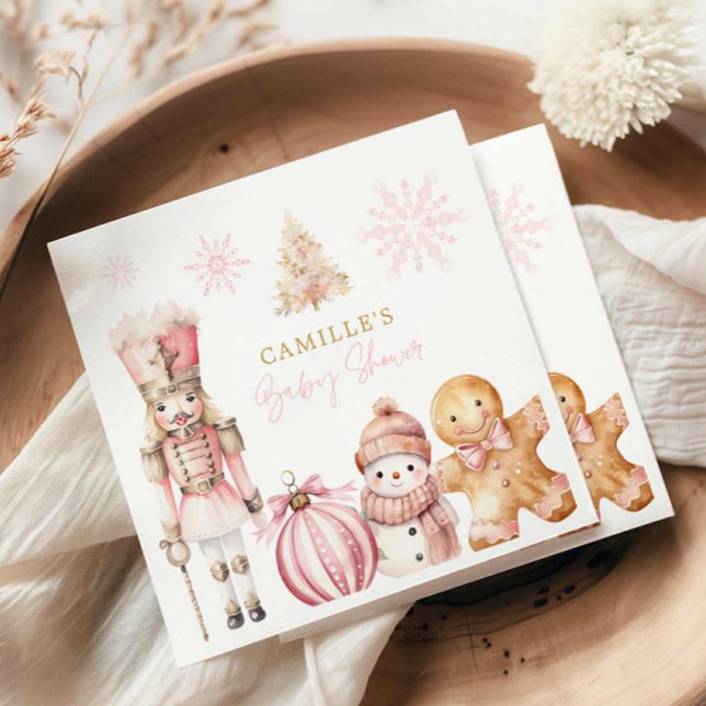 Servilleta De Papel Baby Shower Pink Winter Wonderland (Elegant Pink Winter Girl Baby Shower Napkins)