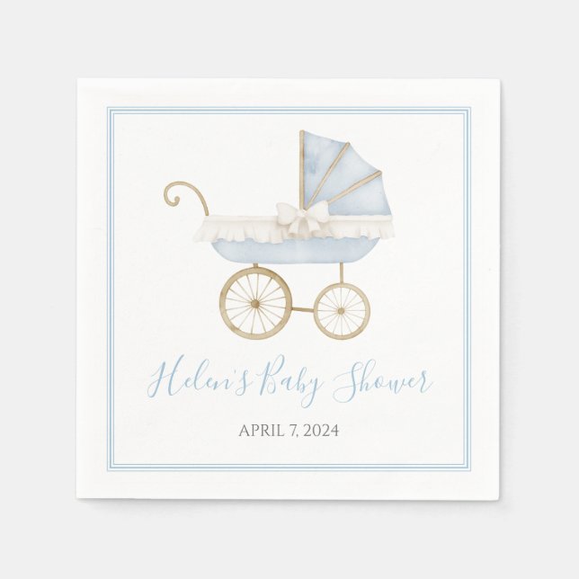 Servilleta De Papel Baby Shower Preppy Southern Blue Boy Carrito (Anverso)