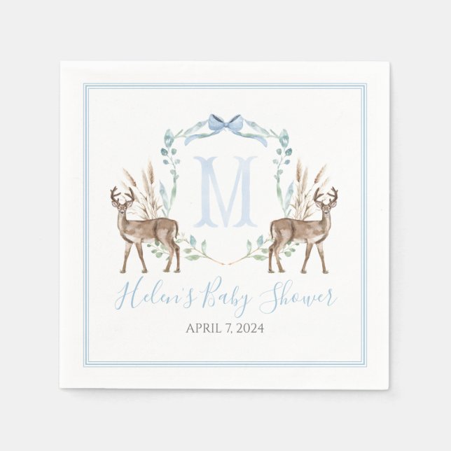 Servilleta De Papel Baby Shower Preppy Southern Blue Boy Deer (Anverso)