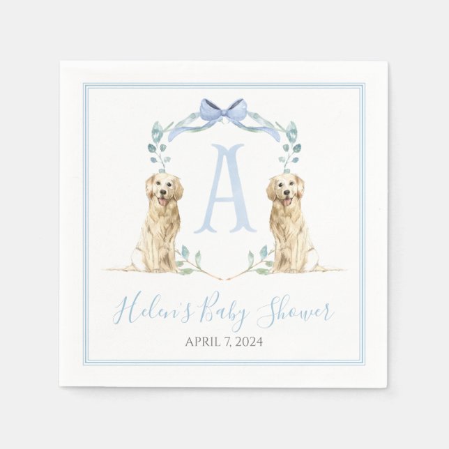 Servilleta De Papel Baby Shower Preppy Southern Blue Boy Dog (Anverso)