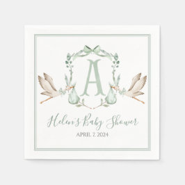 Servilleta De Papel Baby Shower Preppy Southern Green Stork