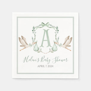 Servilleta De Papel Baby Shower Preppy Southern Green Stork