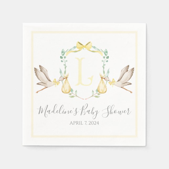 Servilleta De Papel Baby Shower Preppy Southern Yellow Stork (Anverso)