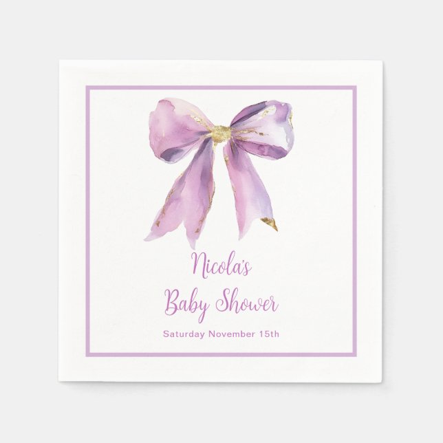 Servilleta De Papel Baby Shower Purple Coquette Bow (Anverso)