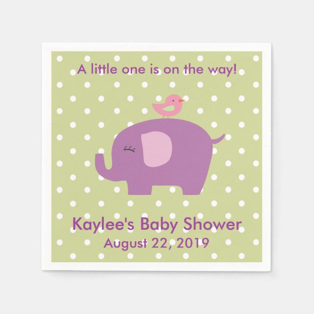 Servilleta De Papel Baby Shower Purple Elephant Polka Dot Napkins (Anverso)