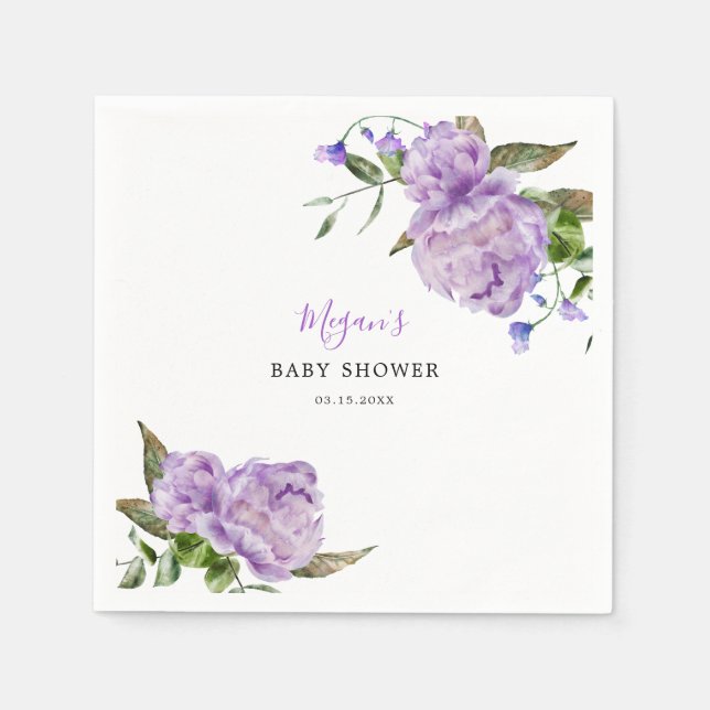 Servilleta De Papel Baby Shower Purple Flowers Garden (Anverso)