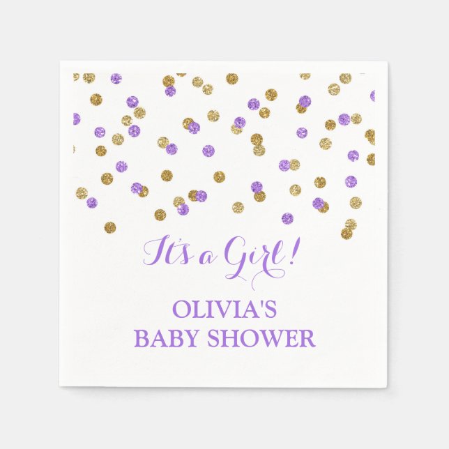 Servilleta De Papel Baby Shower Purple Gold Confetti (Anverso)
