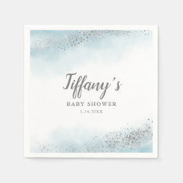 Servilleta De Papel Baby Shower Purpurina elegante azul y plateado