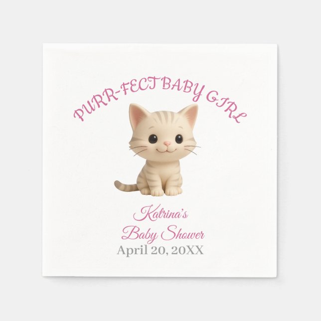 Servilleta De Papel Baby Shower Purr-fect Baby Girl Kitten (Anverso)