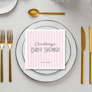 Servilleta De Papel Baby Shower rayado minimalista rosado