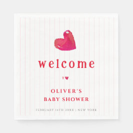 Servilleta De Papel Baby Shower Red Minimal Heart Stripe