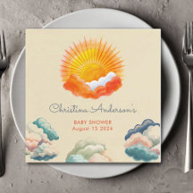 Baby Shower Retro Gris Amarillo Sunshine and Cloud