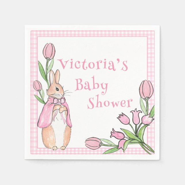 Servilleta De Papel Baby Shower revestido blanco rosado (Anverso)