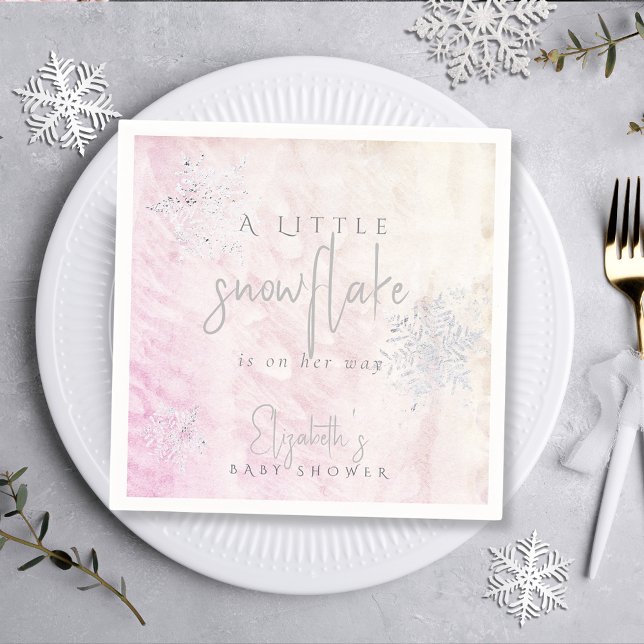 Servilleta De Papel Baby Shower rosa de copo de nieve congelado (Subido por el creador)