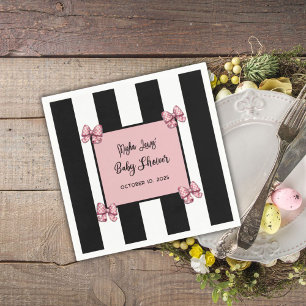 Servilleta De Papel Baby Shower rosa, negro y blanco de rayas