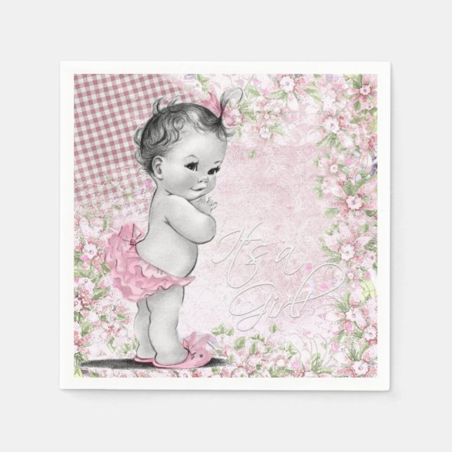 Servilleta De Papel Baby Shower rosa vintage (Anverso)
