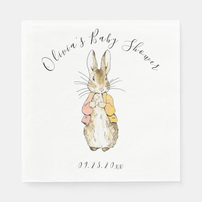 Servilleta De Papel Baby Shower rosa y amarillo de Peter Rabbit (Anverso)